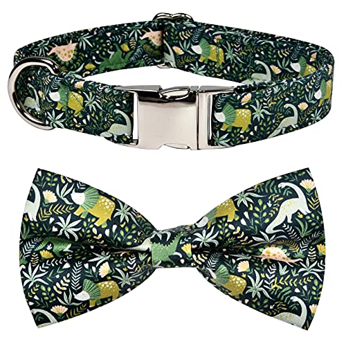 Jungle Dinosaur Dog Bow Tie Dog Collar Accessory, Detachable Bowtie, Adjustable Collar for Small Medium Large Dogs - color: Dinosaur, size: M (12 --20")