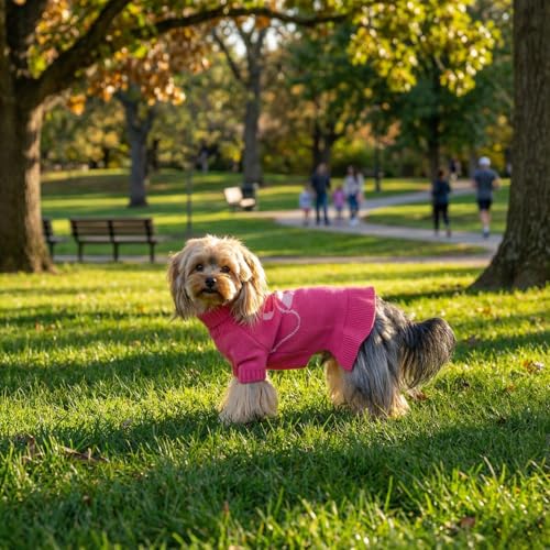 Valentines Bowknot Dog Sweater Dress for Small Dogs Girl, Stretchy Pet Sweaters Pullover Coats, Fall Winter Warm Dog Turtleneck Sweater (Pink, L) - color: Pink, size: Large (15-22lbs)