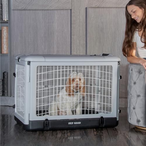 Pet Gear “The Other Door” 4 Door Steel Crate for Dogs/Cats with Removable Tray, Fog, 36 Inch - color: FOG, size: 36 Inch
