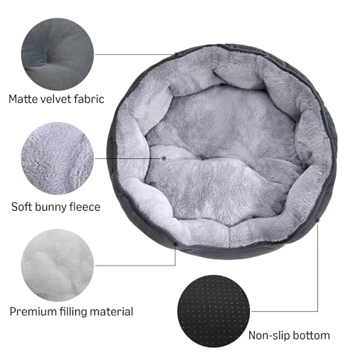 Amazon Basics Round Dog Bed for Small Dogs, Cat Beds for Indoor Cats, Washable Puppy Bed with Soft Plush Cushion, Anti-Slip Bottom, 20x19x6 Inches, Gray - size: S-20"×19"×6"