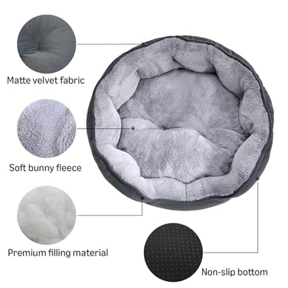 Amazon Basics Round Dog Bed for Medium Dogs, Cat Beds for Indoor Cats, Washable Pet Bed with Soft Plush Cushion, Anti-Slip Bottom, 25x21x8 Inches, Gray - size: M-25"×21"×8"