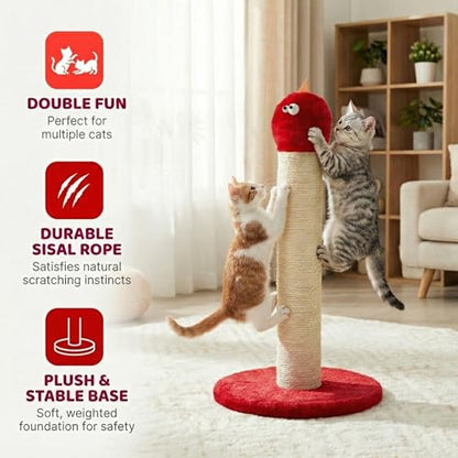 Cat Scratching Post 22'', Scratching Post with Extra Wide 12" Heavy Duty Base for Indoor Kitty, Scratching Post with Natural Sisal & Velvet Fabric for Small, Medium Cat, Red - color: Red