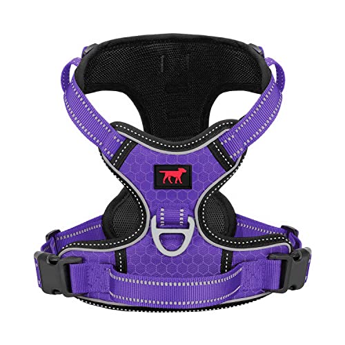 Tuff Pupper No Pull Easy Walk Dog Harness | Heavy Duty Pet Vest | Front & Back Leash Clips | Strong Safety Handle | Reflective Anti Pull Vest | Comfortable Padded Escape Proof Harness(Medium, Purple) - color: Purple, size: Medium (Neck: 15-23" , Chest: 18