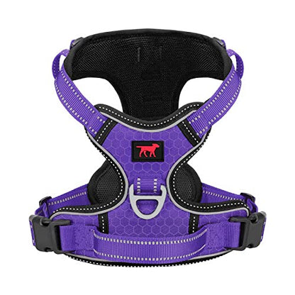 Tuff Pupper No Pull Easy Walk Dog Harness | Heavy Duty Pet Vest | Front & Back Leash Clips | Strong Safety Handle | Reflective Anti Pull Vest | Comfortable Padded Escape Proof Harness (Large, Purple) - color: Purple, size: Large (Neck: 18-26" , Chest: 21-