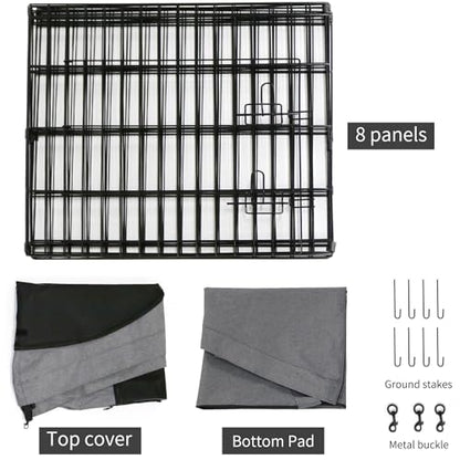 PETIME Foldable Metal Dog Exercise Pen/Pet Puppy Playpen Kennels Yard Fence Indoor/Outdoor 8 Panel 24" W x 36" H with Top Cover and Bottom Pad (Playpen+Bottom+Top Cover, 8 Panels 36" H) - size: 36''H