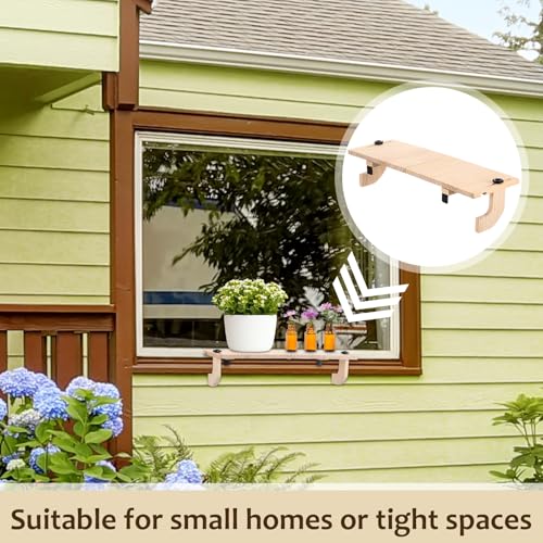 1 Pcs Natural Window Sill Plant Shelf for Plants 21.7 x 7.1 x 5.9 Inch Windowsill Extender Window Plant Floating Shelves No Drilling Wooden Bracket for Cat Perch Planters (Right Angle) - size: Right Angle
