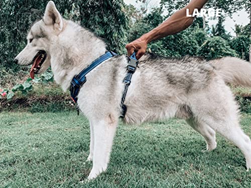 Tuff Pupper No Pull Easy Walk Dog Harness | Heavy Duty Pet Vest | Front & Back Leash Clips | Strong Safety Handle | Reflective Anti Pull Vest | Comfortable Padded Escape Proof Harness (Large, Blue) - color: Midnight Blue, size: Large (Neck: 18-26" , Chest