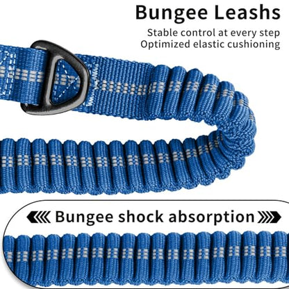 Heavy Duty Tactical Dog Leash, 4-6FT Shock Absorbing Bungee Lead with 2 Padded Handles, Metal Carabiner & Seatbelt Clip, Reflective No-Pull Leash for Medium/Large Dogs (Blue) - color: Blue