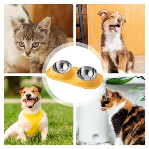 awakentti Double Dog Bowl, Stainless Steel Dog Bowl with No Spill No Skid Silicone Mat,Not Easy to Break, Pet Bowls & Dog Water Bowls for Small Puppies, Cats, Dogs and Medium Pets (Yellow) - color: Yellow