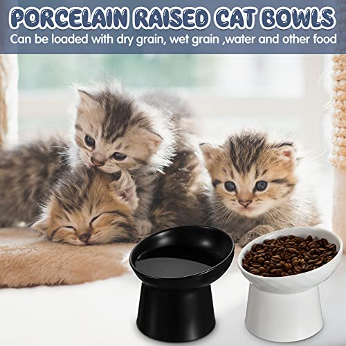 Tanlade 4 Pcs Ceramic Raised Cat Bowls, Elevated Tilted Cat Bowl for Food Water, Stress Free, Backflow Prevention, Dishwasher Microwave Safe, Feeder Dish for Indoor Kitten, Small Dogs(White and Black) - color: White and Black