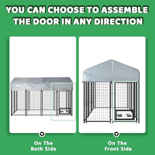 LEMBERI 8x4x4 Outside Dog Kennel with Roof for Large Dogs,Heavy Duty Welded Wire Steel Dog Playpen Fence with Secure Lock, Pet Pen with UV-Resistant Waterproof Cover (93.1''L x 50.4''W x 56.6''H) - size: 93.0"L x 50.4"W x 56.6"H