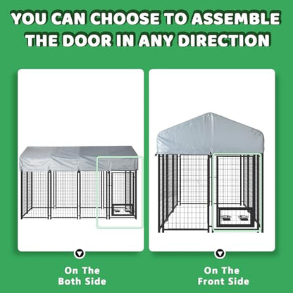 LEMBERI 8x4x4 Outside Dog Kennel with Roof for Large Dogs,Heavy Duty Welded Wire Steel Dog Playpen Fence with Secure Lock, Pet Pen with UV-Resistant Waterproof Cover (93.1''L x 50.4''W x 56.6''H) - size: 93.0"L x 50.4"W x 56.6"H