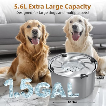 5.6L/1.5 Gallon Dog Water Bowl No Spill Stainless Steel No Spill Water Bowl for Dogs Large Capacity, Slow Water Feeder, No Splash Dog Water Bowls
