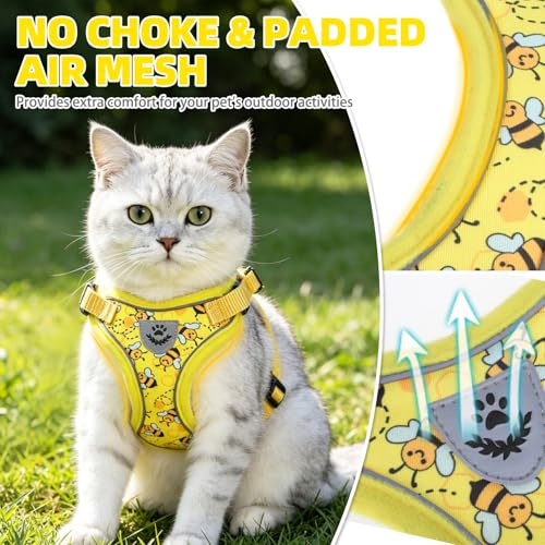 PUPTECK Cat Harness and Leash Set Escape Proof Reflective Cat Walking Harness Adjustable Soft Breathable Mesh Vest for Small Pets, Yellow Bee, S - color: Yellow Bee, size: S (NECK 9.5"-11", CHEST 13"-16")