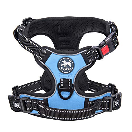 PoyPet No Pull Dog Harness, No Choke Front Lead Dog Reflective Harness, Adjustable Soft Padded Pet Vest with Easy Control Handle for Small to Large Dogs(Light Blue,XS) - color: Light Blue, size: XS