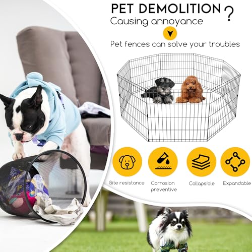 FDW 24 Inch Dog Pen 8 Panel Dog Playpen Indoor Outdoor Metal Puppy Pet Fence Portable Folding Animal Exercise Fence,Black