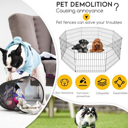 FDW 24 Inch Dog Pen 8 Panel Dog Playpen Indoor Outdoor Metal Puppy Pet Fence Portable Folding Animal Exercise Fence,Black