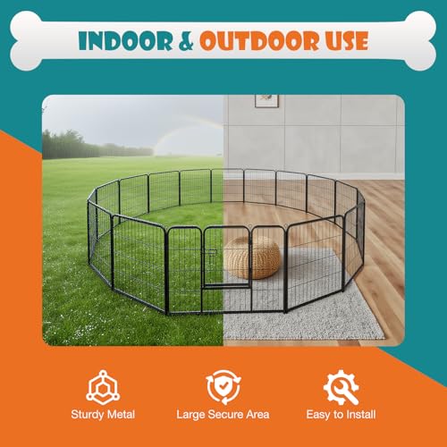NEWBULIG Dog Playpen Indoors 32 Inch 16 Panels for Small and Medium Dogs Portable and Foldable Pet Fence with Door Heavy Duty Metal Dog Exercise Play Pen for Outdoor Yard