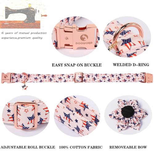 4th of July Independence Day Dog Collars with Flower, Pink Blue American Flag Star Dog Collar, DOGWONG Pink Girl American Flag Dog Collars for Small Dogs,S - color: B:Star Flag, size: S