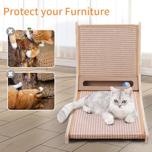 Sisal Cat Scratchers for Indoor Cats, 26.8'' L-Shape Cat Scratching Board, Solid Wooden Cats Scratch Pad with Mouse Toy, Large Cats Scratching Posts to Protect Furniture(Vertical Scratcher) - size: Vertical