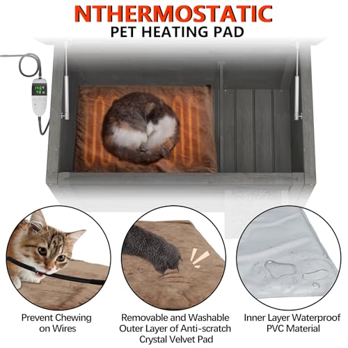 GDLF Outdoor Feral Cat House Heated Cat Shelter with 100% Insulated All-Round Foam Weatherproof for Multiple Felines 34.5"X21.5"x27.2" - style: Heated Feral Cat House