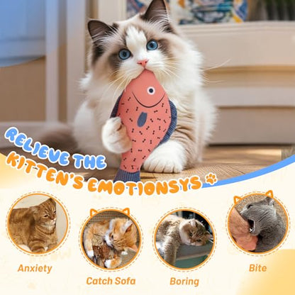 Catnip Toys,6 Pack Interactive Cat Kitten Chew Kicker Exercise Toys with Bell Ring Natural Catnip Cotton Fish Shape Toys for Bored,Exercise,Anxiety Relief - color: Blue,Orange,Grey,Red,Rose Pink,Deep Blue