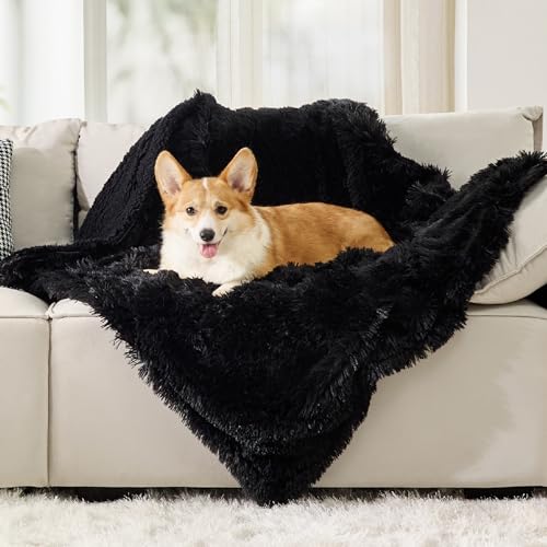 Bedsure Dog Blankets for Large Dogs, Fluffy Waterproof Dog Blanket for Couches Washable, Fuzzy Faux Fur Pet Throw Blankets for Medium Dogs, 40 x 50 inch, Black - color: Black, size: L(40x50")