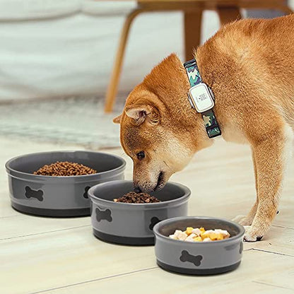 Sweejar Ceramic Dog Bowls with Bone Pattern, Dog Food Dish for Medium Dogs, Porcelain Pet Bowl for Water 35 Fl Oz (Gray) - color: Gray, style: Bone Pattern,6.8"x 2.9"(35 Fl Oz)