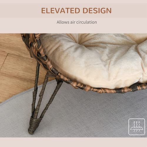 PawHut 20.5" Weaved Cat Bed, Elevated Hand-Woven Braided Banana Leaf Kitten House Condo with Cushion, Brown - color: Brown