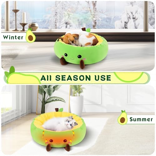 Avocado Heated Cat Bed - Cute Round Dog Bed for Winter, Warming Pet Bed for Indoor Cats & Small Dogs, Washable Calming Nest with Heating Pad & Timer, Green Pet Heating Pad for Cats and Dogs