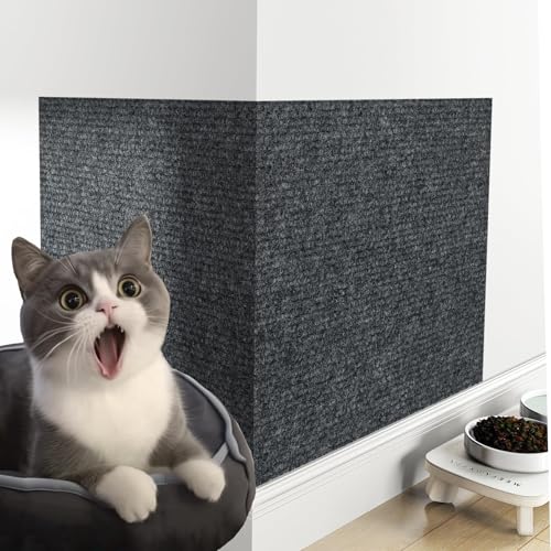 Decotalk Cat Wall Scratcher Adhesive Wall Scratchers for Indoor Cats Dark Grey Peel and Stick Carpet Walls Mounted Cat Scratching Pad 12"x78.7" Gray Corner Walls Scratching Post Furniture Protectors - size: 12" x 78.7"