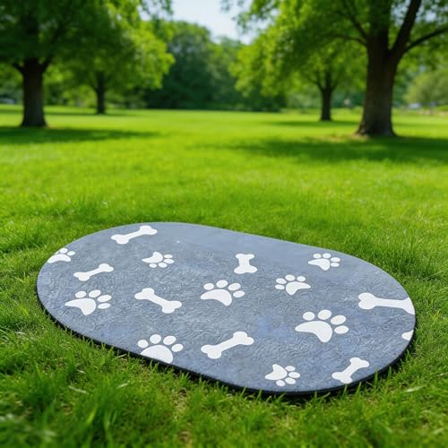Oval Dog Feeding Mats, Cat Food Mat, Absorbent Dog Mat for Food and Water Bowls, Easy Clean Silicone Mat for Food Bowls & Litter Areas | Cat Litter Mat | Ideal for Dog and Cat Owners - size: 16"x24"