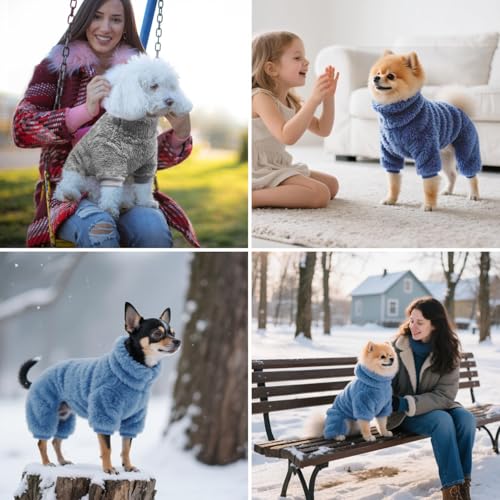 Idepet 3 Pack Fuzzy Velvet Dog Pajamas, Plush Dog Sweater Onesie Soft Pet Clothes Winter Outfit Doggy Pjs Puppy Jumpsuit, Cat Coat, Medium - color: Grey+Blue+Navy, size: Medium