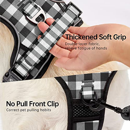 Dog Harness (Checkered Black,S) with Leash, Reflective, Adjustable, Soft Padded, Easy Control Handle, for Small Dogs, Front & Rear Clip Design - color: Checkered Black, size: 【S】neck 11-15" chest 15-21"