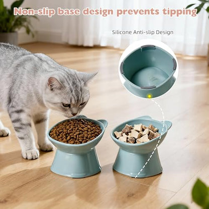 KSIA Klear Elevated Cat Bowls 2 Pack, Tilted Raised Cat Bowl for Food and Water, 4.72" Wide, Whisker Friendly Anti Vomit for Indoor Cats, Microwave and Dishwasher Safe, Blue - color: Blue
