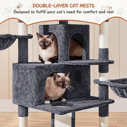 Yaheetech 76.5in Multi-Level Large Cat Tree, Big Cat Tower with 3 Condos, Cozy Plush Perches, 9 Sisal Scratching Posts and Ladder, Activity Center for Large Kitties, Dark Gray - color: Dark Gray