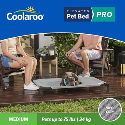 Coolaroo Pro Elevated Dog Bed - Low-Profile Access, Moisture-Resistant Cover, Breathable Fabric & Tool-Free Setup, Steel Gray, Medium - color: Steel Grey, size: Medium