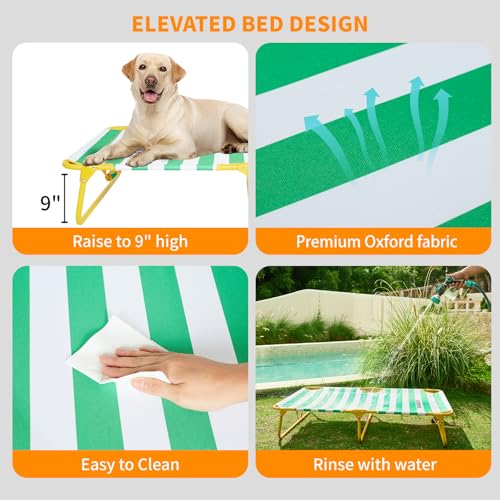 everfront Dog Elevated Bed Foldable Portable Raised Bed Camping cot Outdoor Summer Dog Bed (Large, GreenStripes-Oxford Fabric) - size: Large-47"x31"x9"