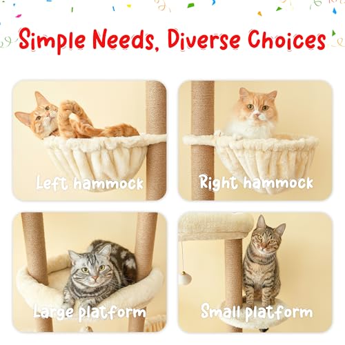 Cat Tree, Floor to Ceiling Cat Tower Adjustable Height [92.9-102.4 in=235-258cm], 7 Tiers Cat Climbing Play House with Fully Sisal Scratching Post, Cozy Condo & Hammocks for Indoor Cats, Beige - color: Beige2.0
