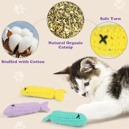 Halloween Crochet Catnip Toys Sardine Fish Tin Cat Toy, Halloween Cat Toy Yarn Fish for Cats Safe Teeth Cleaning Toy for Indoor Exercise, Interactive Cat Kicker Kitty Gifts for Cat Lover