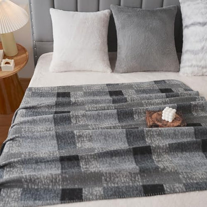 ZYFZCYBL Fleece Throw Blankets for Couch Bulk Lightweight Warm Soft Cozy Blanket 6 Pack Bulk Fleece Blanket Solid for Bed Couch Office Gifts Outdoor 50 x 60 inch Grey Plaid - color: Plaid (Grey)