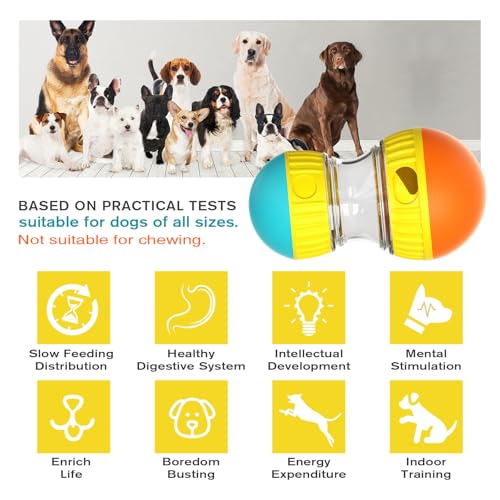 BSISUERM Dog Treat Dispensing Puzzle Toy Adjustable Food Dispenser Slow Feeder Puppy Enrichment Rolling Ball Pet Interactive Chase Toys Stimulating Game for Small Medium Dogs Gift to Keep Them Busy - color: Orange