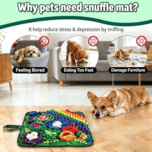 Snuffle Mat for Dogs Cats, Pet Treats Feeding Mat, 17.7x17.7inch for Small/Medium, Interactive Dog Puzzle Toys, Felt Wool Dog Sniff Mats for Slow Feed, Encourages Natural Foraging Skills