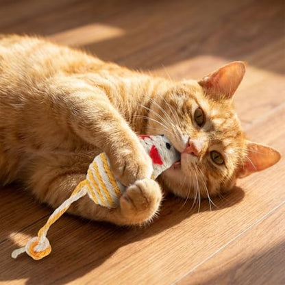 LOGOFUN 6pcs Cats Mouse Plush Toys Catnip Filled Cat Toys with Sisal Mice Handmade Rope Pet Toy for Indoor Cats Kitten Interactive Play Supplies - Blue & Yellow