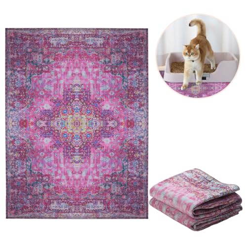 Lovewag Pets Cat Litter Mat 2 Pack - Large 36x48 Machine Washable Easy Clean Non-Slip Waterproof Litter Management Mats for Cats - Mystic Fuchsia - color: Mystic Fuchsia, size: 36x48 inches (Pack of 2)