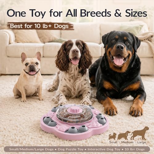 Dog Puzzle Toy, 3 Levels of Step-by-Step Challenge, Spin-to-Release Treat Dispenser, Slow Feeder & Mental Stimulation Enrichment Toy for Small Medium Large Dogs - color: Pink