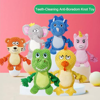 Cute Animals Interactive Squeaky Dog Toy with a Vocal Bladder, Crinkle Paper Stuffed Soft Cotton Chew Toy, Teething Rope Tug of War Pull Toy to Keep Them Busy for Puppy, Small Dogs - Pink Horse - color: Pink Horse