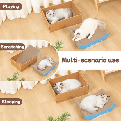 Cardboard Cat Scratcher Bed 16.9 Inch Cat Scratch Box with Cat Scratching Pad for Indoor Cats - size: 16.5 x 11.4 x 4.7 inches