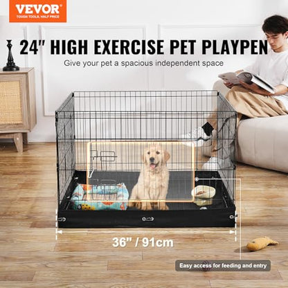 VEVOR Dog Playpen, 4 Pcs 24 x 36 in Panels Foldable Metal Pet Exercise Pen, Dog Fence Indoor and Outdoor Pen with Door and 600D Oxford Fabric Bottom Pad, for Dogs, Cats and Other Small Animals - size: 4 panels 24*36in, style: Playpen + Bottom Pad
