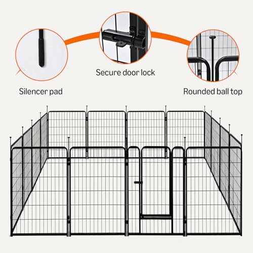 Amazon Basics Dog Playpen, 16 Panels Metal Fence with Door, Foldable for Indoor and Outdoor Use, Suitable for Small to Medium Sized Dogs, 24 Inch Height, Black - style: 16pcs-24"
